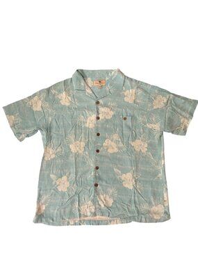 Island‎ Shores Washable Silk Hawaiian Shirt Men's XL Floral Print Blue